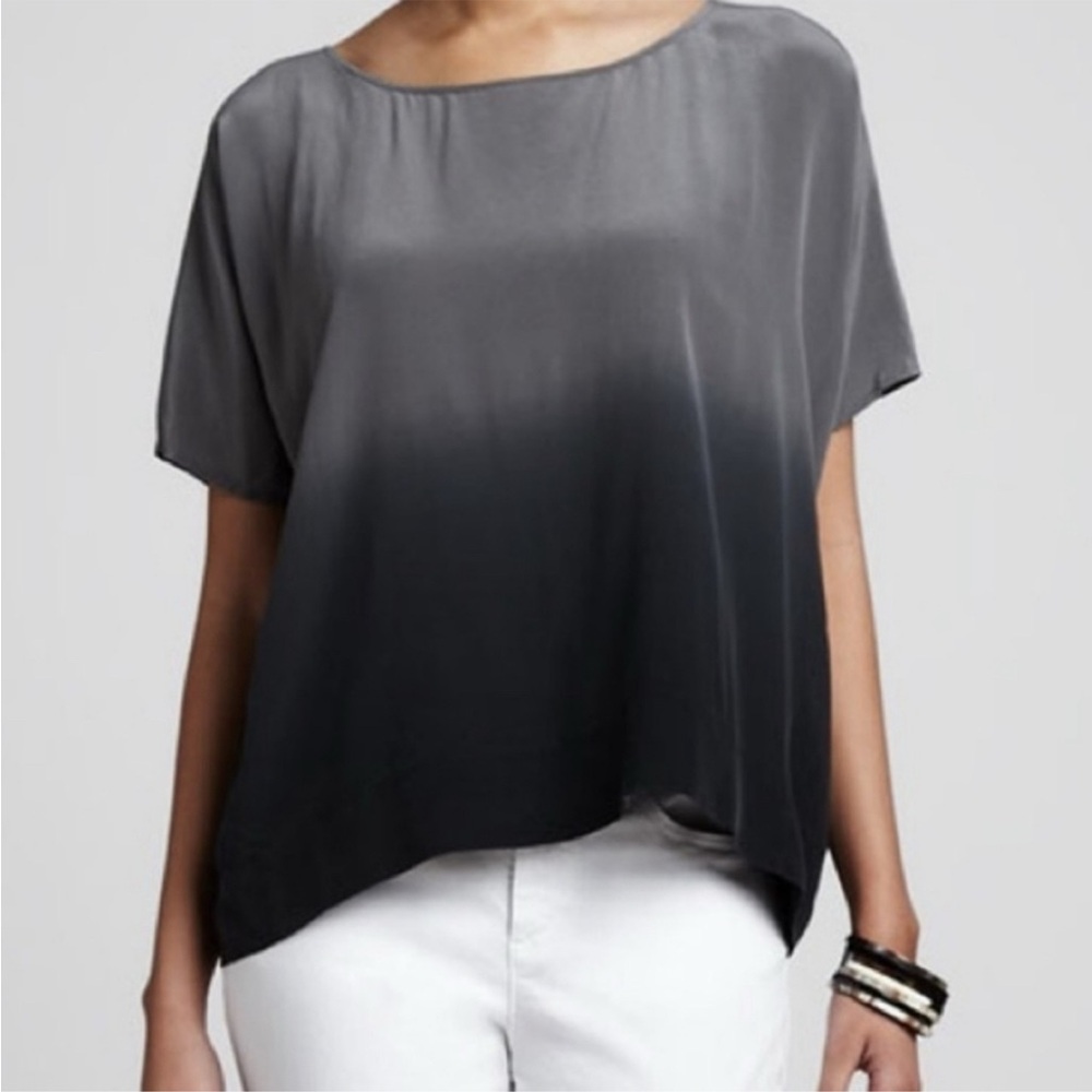 EILEEN FISHER Charcoal Ombre 100% Silk Blouse, XS